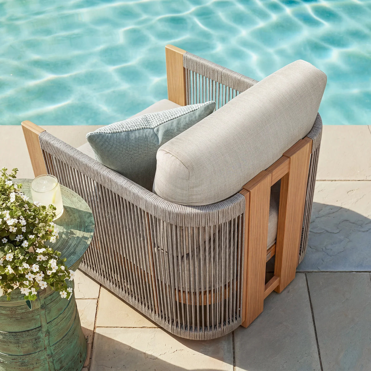Positano 4-Piece Rope Weave Design Outdoor Seating Set with Sunbrella® Cushions For 5