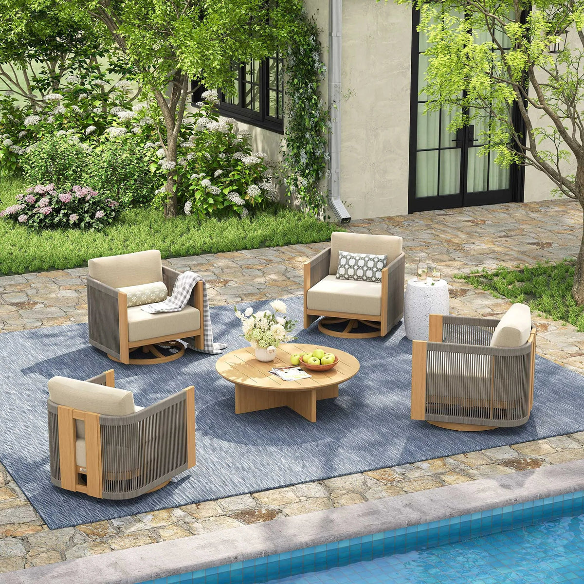 Positano 5-Piece Swivel Patio Conversation Set with Sunbrella® Cushions