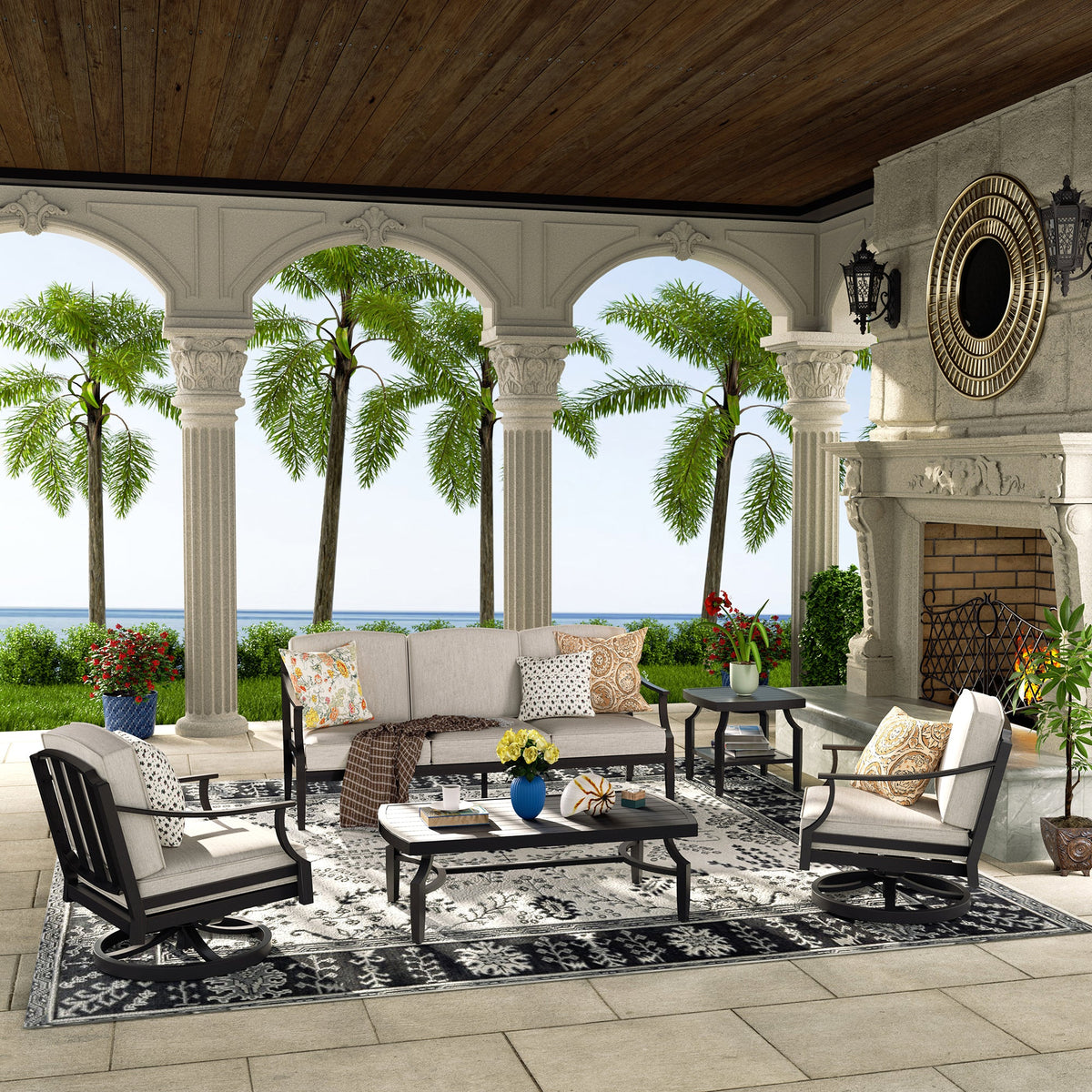 Tamarin 5 Pieces Aluminum Patio Conversation Set With Swivel Chair