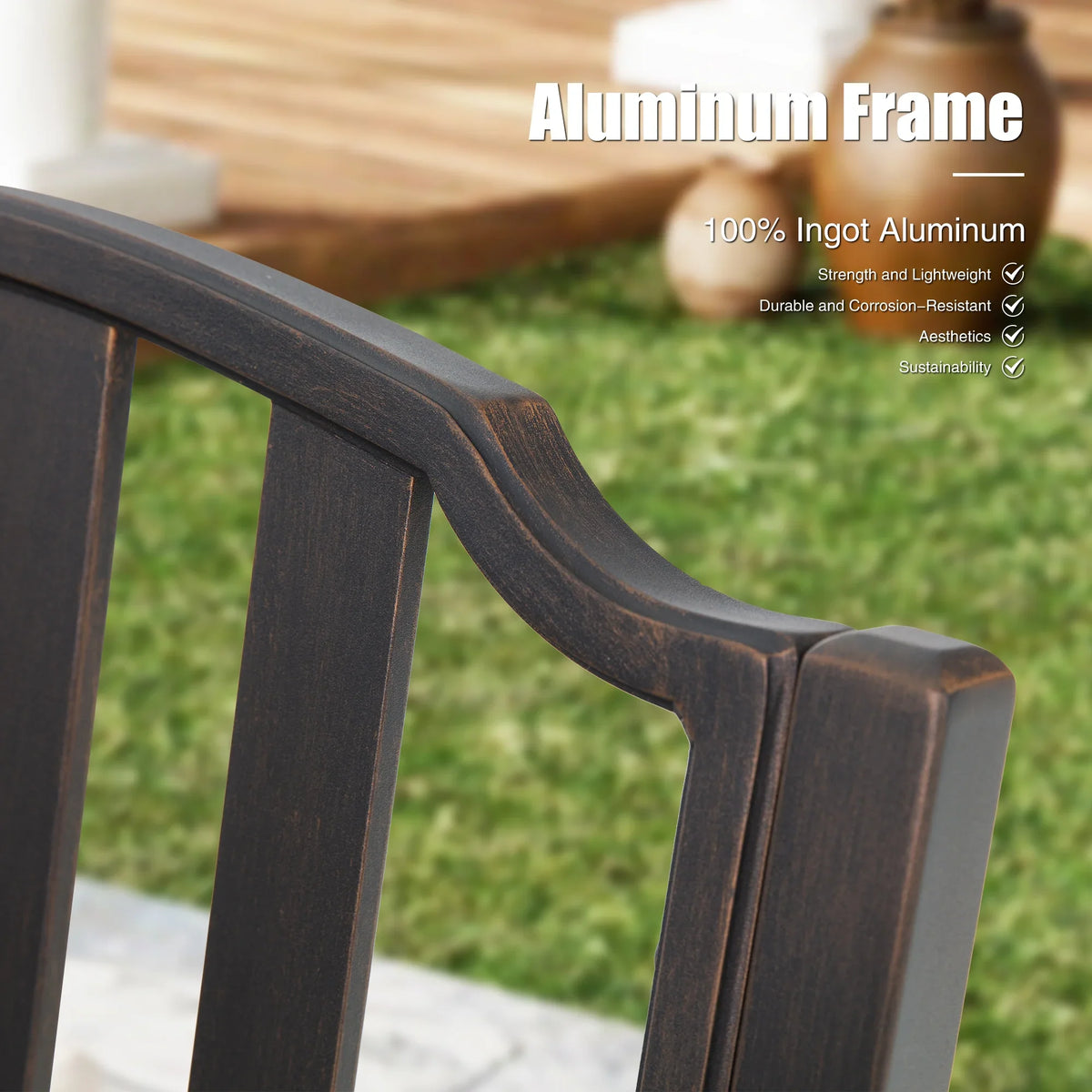 Tamarin Aluminum Patio Rectangular Dining Table and 6 Dining Armchairs