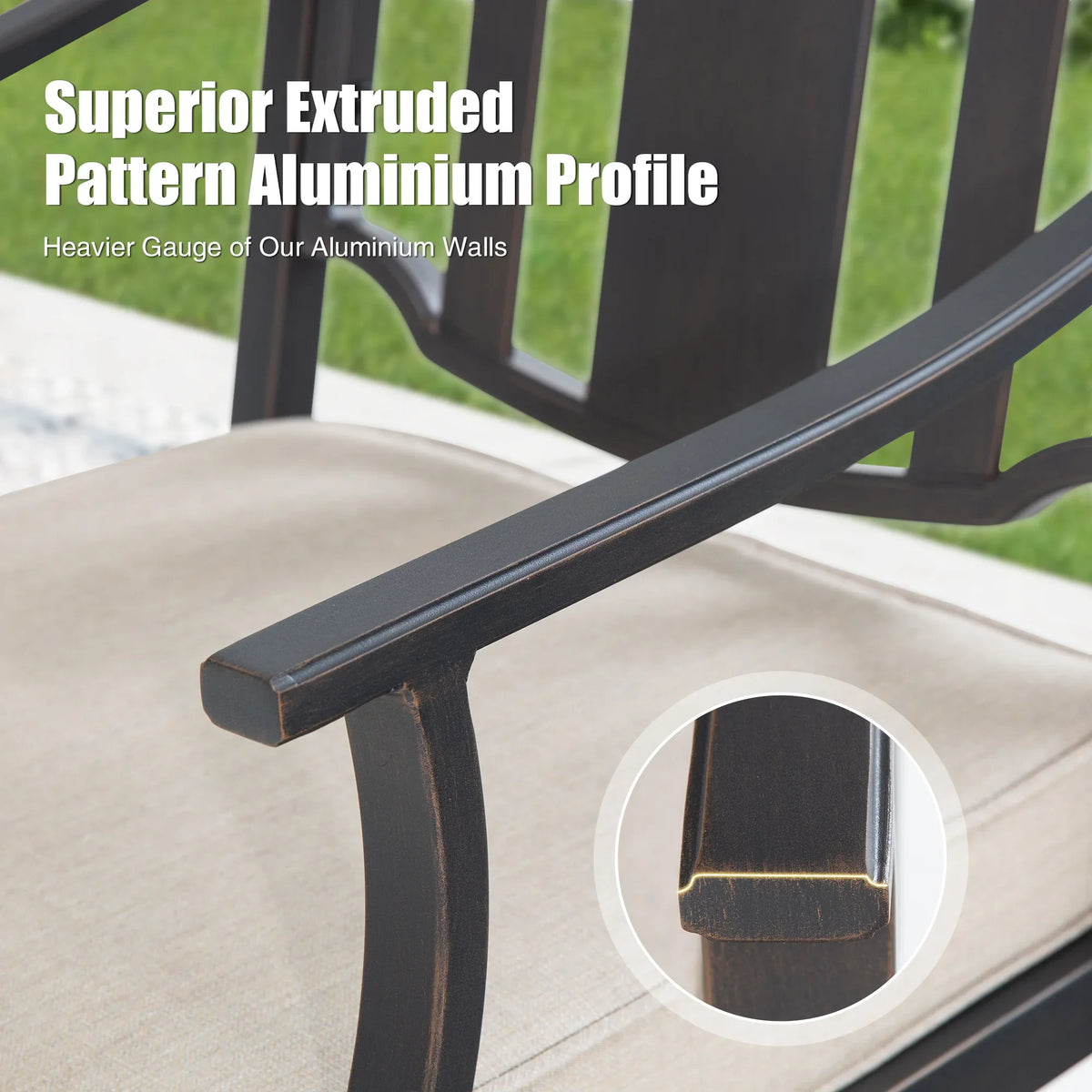 Tamarin Aluminum Patio Rectangular Dining Table and 6 Dining Armchairs