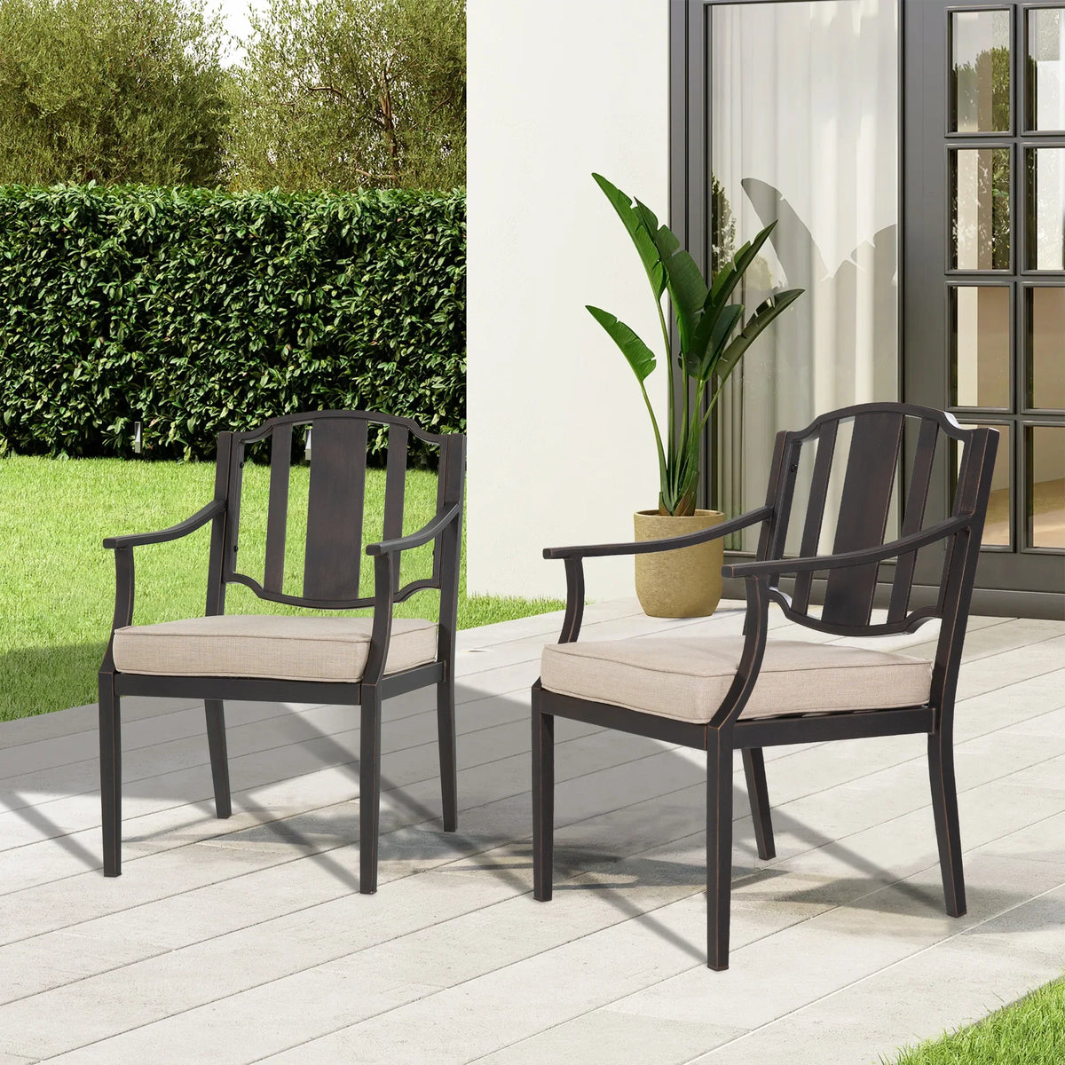 Tamarin Aluminum Patio Rectangular Dining Table and 6 Dining Armchairs