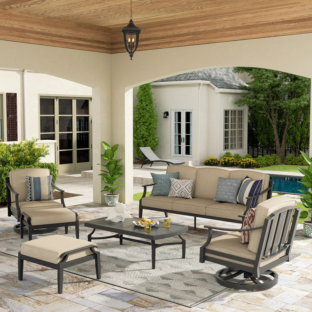 Tamarin 6 Pieces Patio Swivel Conversation Sofa Set with 2 Ottomans