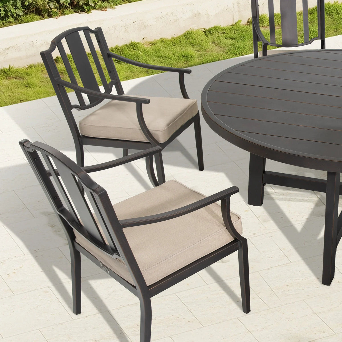Tamarin 7-Piece Round Outdoor Dining Set With Armchair
