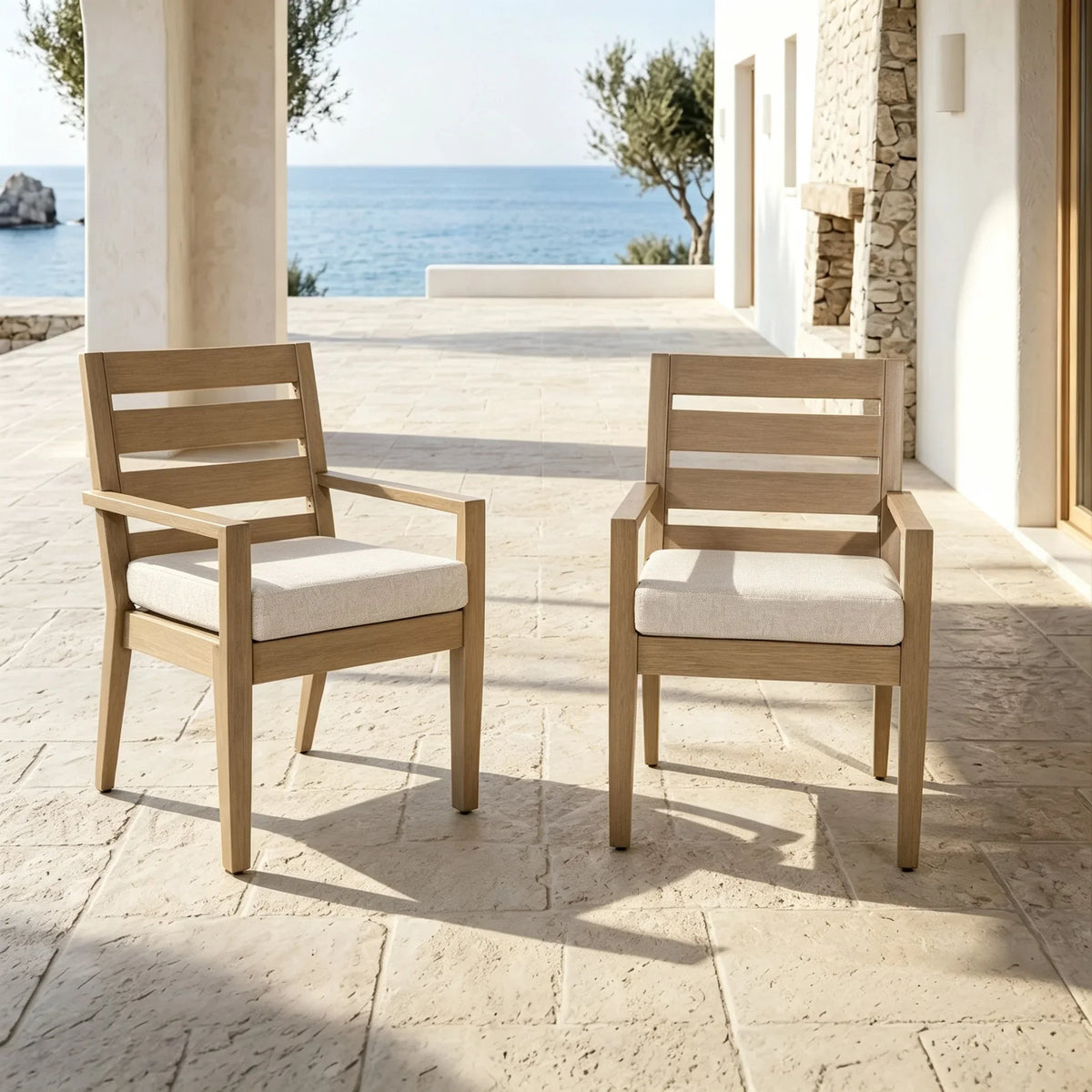 Alcudia Aluminum Patio Dining Chairs Set of 2 with Hand-Brushed Oak Finish