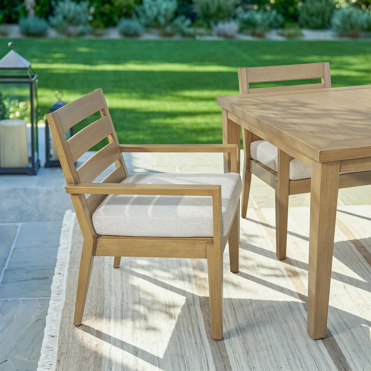 Alcudia Aluminum Patio Dining Chairs Set of 2 with Hand-Brushed Oak Finish
