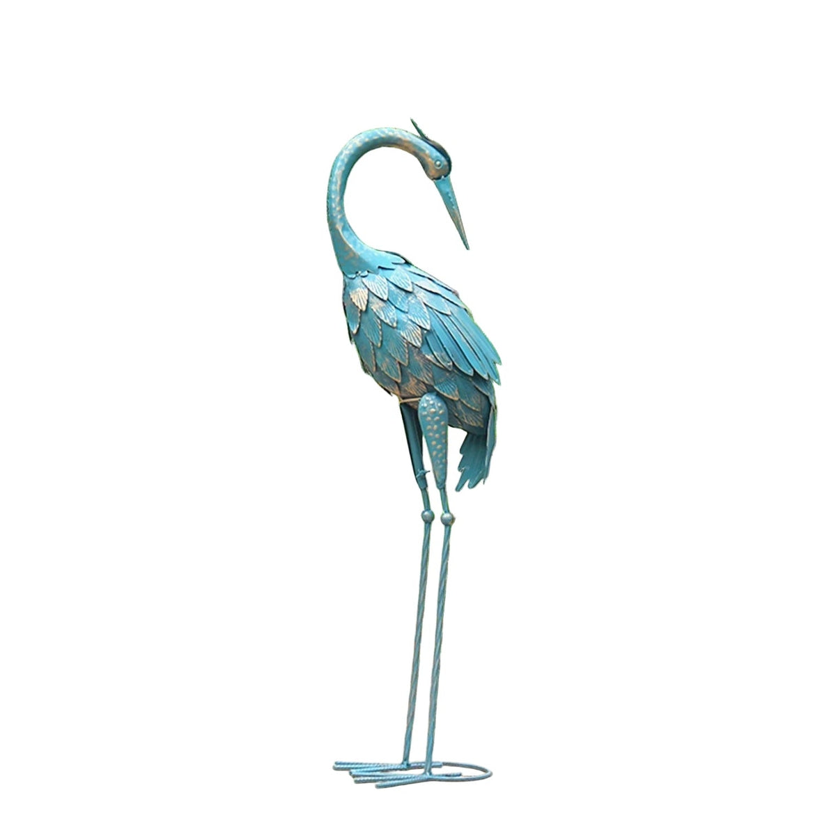 Blue Metal Crane Garden Statue Outdoor Sculpture