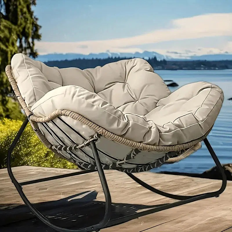Outdoor Papasan Rocking Chair with Weather-Resistant Cushions