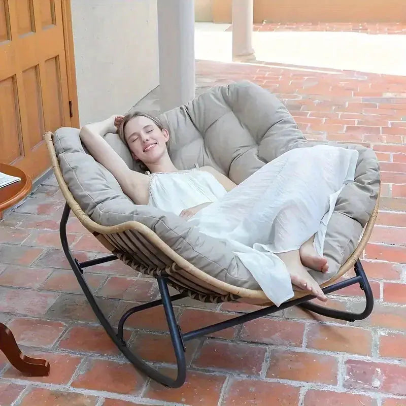 Outdoor Papasan Rocking Chair with Weather-Resistant Cushions