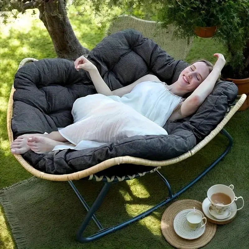 Outdoor Papasan Rocking Chair with Weather-Resistant Cushions