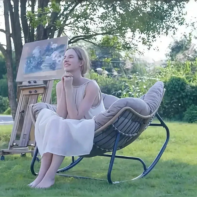 Outdoor Papasan Rocking Chair with Weather-Resistant Cushions