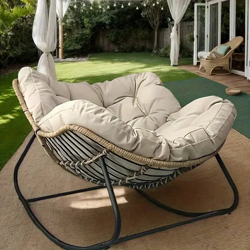 Outdoor Papasan Rocking Chair with Weather-Resistant Cushions