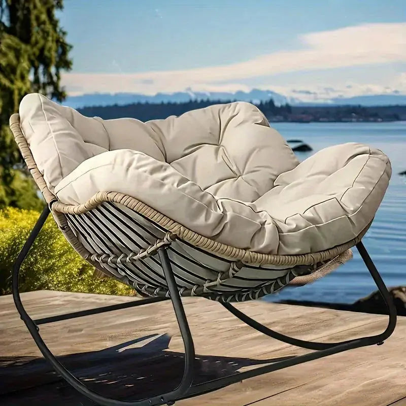 Outdoor Papasan Rocking Chair with Weather-Resistant Cushions