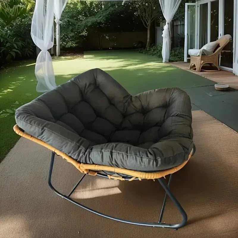 Outdoor Papasan Rocking Chair with Weather-Resistant Cushions