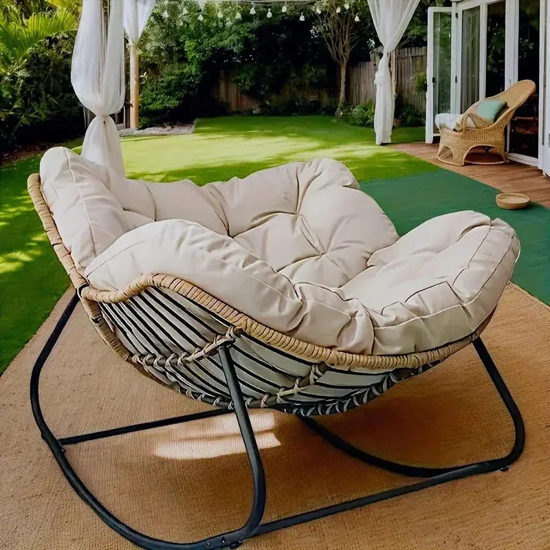 Outdoor Papasan Rocking Chair with Weather-Resistant Cushions