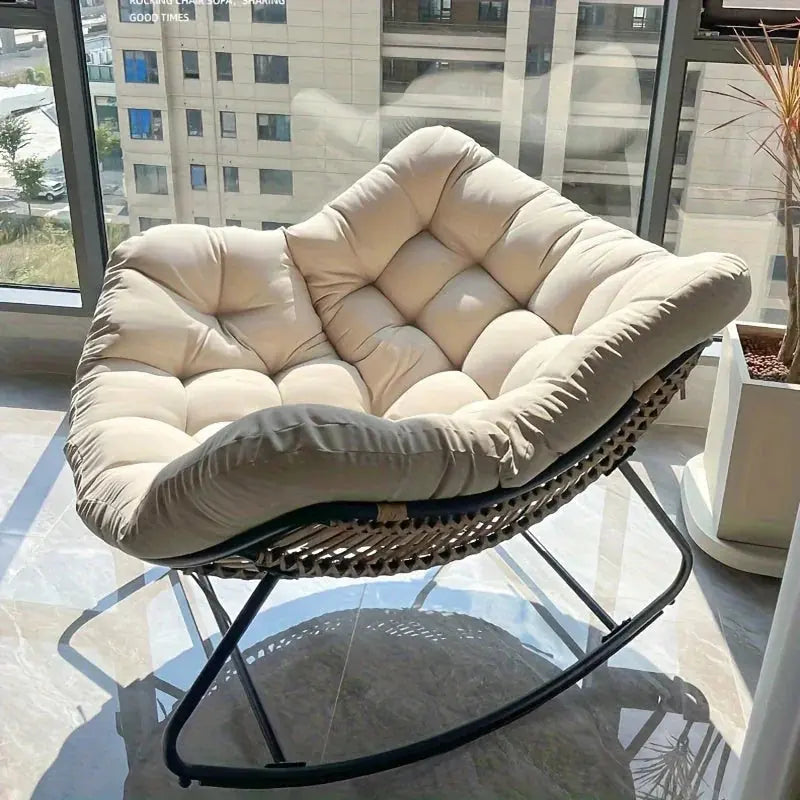 Outdoor Papasan Rocking Chair with Weather-Resistant Cushions