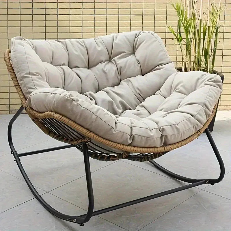 Outdoor Papasan Rocking Chair with Weather-Resistant Cushions