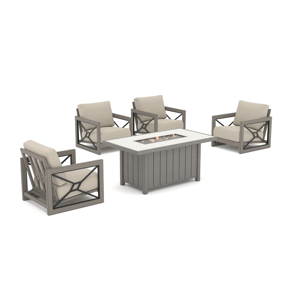 Marindo 5-Piece Faux-Wood Aluminum Patio Fire Centerpiece Gathering Combo