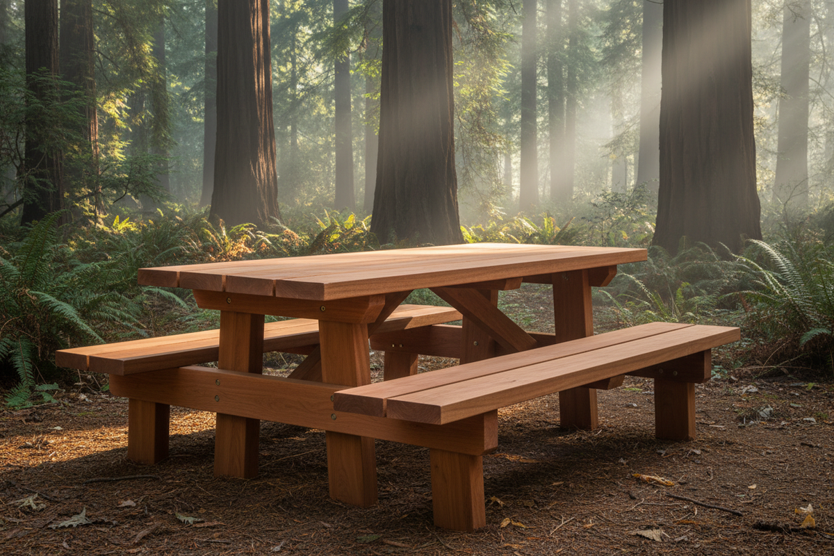 Super Deck Redwood Picnic Table