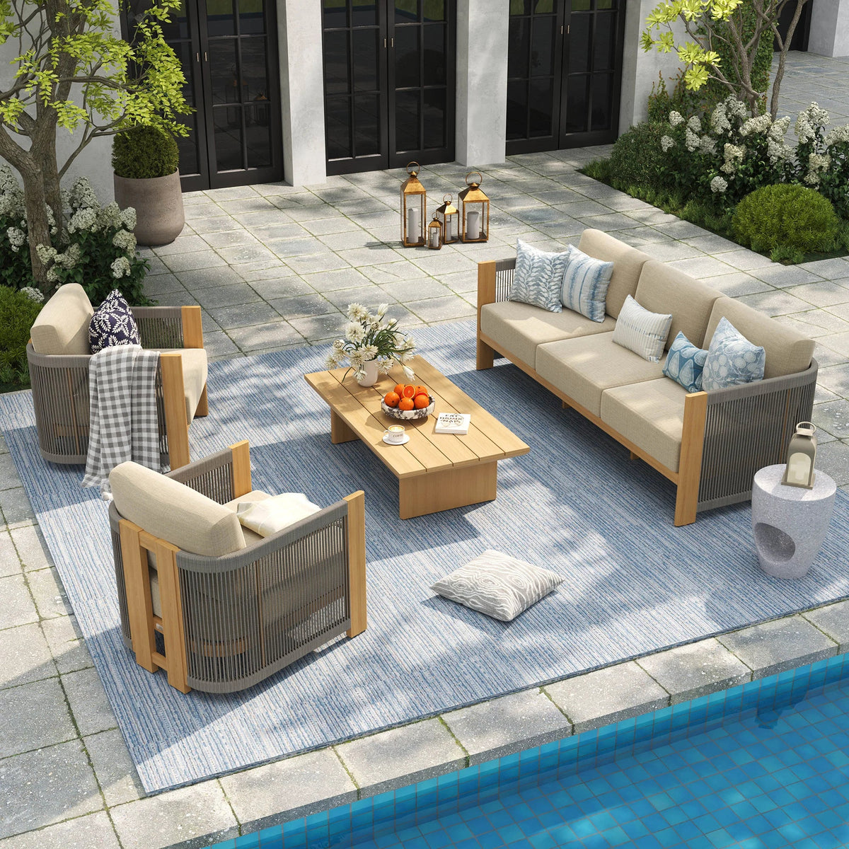 Positano 4-Piece Aluminum & Outdoor Rope Conversation Set with with Sunbrella® Cushions