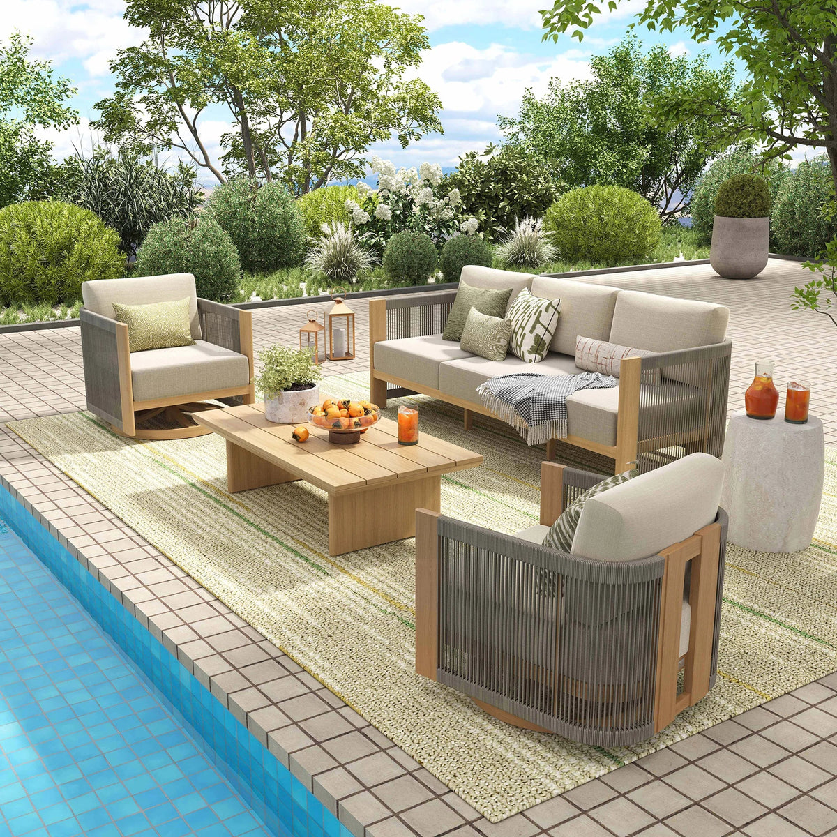 Positano 4-Piece Aluminum Rope Swivel Conversation Set with Sunbrella® Cushions