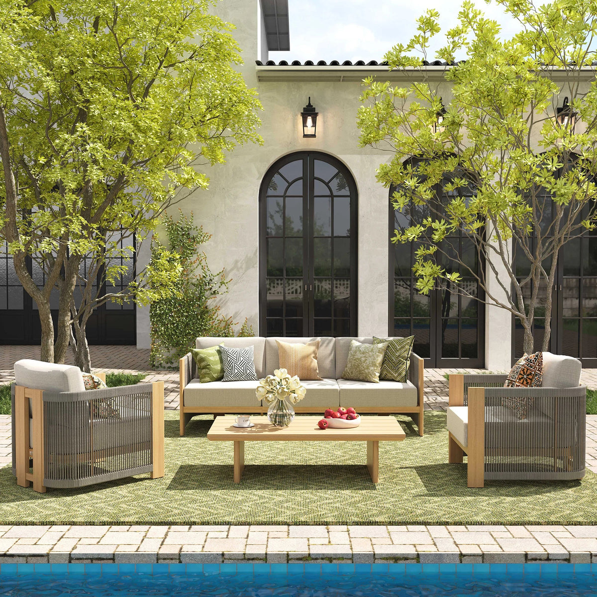 Positano 4-Piece Aluminum & Outdoor Rope Conversation Set with with Sunbrella® Cushions