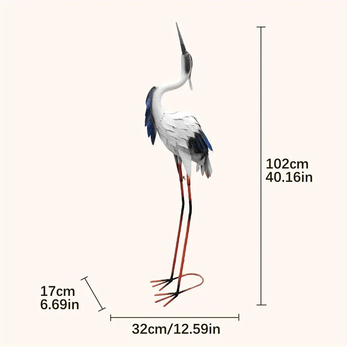 Two Pairs of Elegant White Crane Statues, with Head Up and Head Down Styles, Smooth Metal Design, Courtyard Villa Garden Decoration, Lawn and Gardening, Outdoor Bird Garden Decoration, Metal Crafts